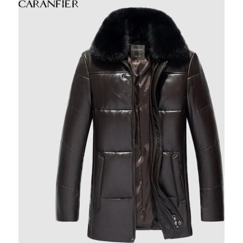 CARANFIER Genuine Leather Jacket Men Winter Down Jacket Men Sheepskin Coat Mink Fur Collar Chaqueta Cuero Hombre DHL Shipping