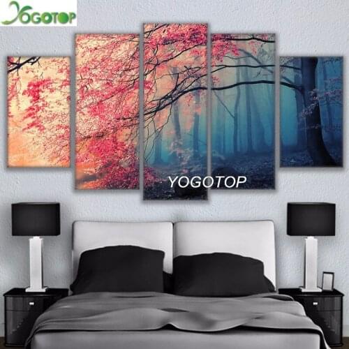 Diy Diamond Painting Cherry Blossoms Picture 5D Full Drill Mosaic Diamond Embroidery Home Decor Red Trees Forest 5 Pieces ML1238