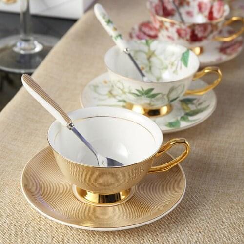 Bone China Coffee Cup Saucer Spoon Set Europe Noble 200ml Luxury Ceramic Mug Top-grade Porcelain Tea Cup Cafe Party Drinkware