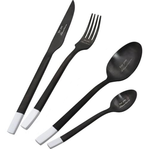 4Pcs Matte Black Cutlery Set Stainless Steel Dinnerware Spoon Fork Knife Chopsticks Dinner Kitchen Tableware Silverware Sets