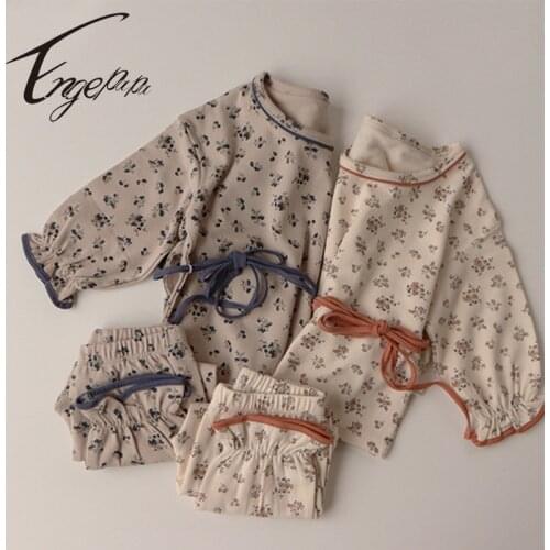Engepapa Printed Flower Autumn Infant Baby Girl Sweet Suit Long Sleeves Shirt+Pants Cute Floral Home Clothes Toddler Costume