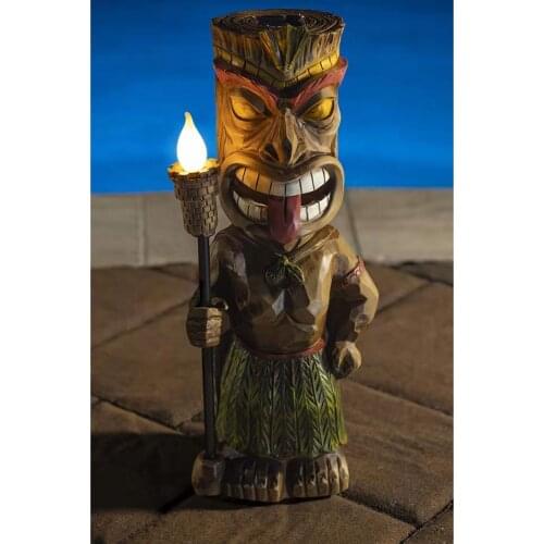 Party Time Tiki Solar Garden Light Maya Totem Figurine with Flickering Torch