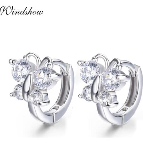 Cute 3colors Butterfly CZ 925 Sterling Silver Small Round Loop Huggies Hoop Earrings For Kids Baby Girls Children Jewellery Aros