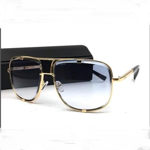 Designer quality sunglasses Mens square metal glasses Classic black leather box Fashion Ocean Film Sunglasses