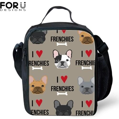 FORUDESIGNS Thermal Insulated French Bulldog Pattern Lunch Bag for Women Kids Lunch bags Cooler Insulation Lunch Box food bag