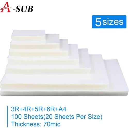 Thermal Laminating Film 5 Size (3R" 4R" 5R" 6R" A4") PET+EVA Plastifieuse 20Pcs For Roll Laminator Plastic plastificador