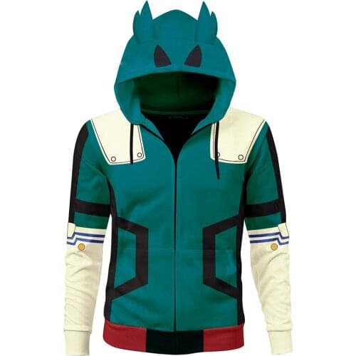 My Hero Academia Midoriya Izuku Cosplay Hoodie Adult Zip Up Jacket Coat