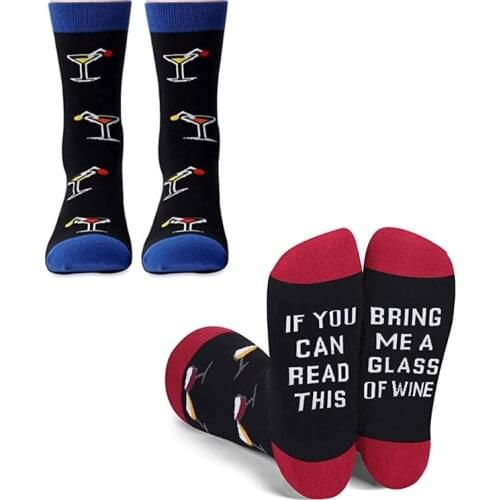 Funny Saying If You Can Read This Long Crew Socks Bring Me Martini Wine Letters Print Color Block Cotton Stockings Gifts