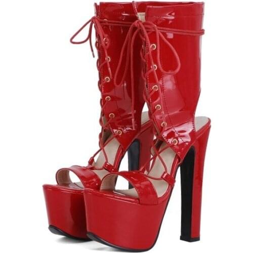 Size 34-46 Summer High Heel Sandals Round Head Thick Heel (15cm) Street Club Stage Performance Sexy Womens Boots Q39