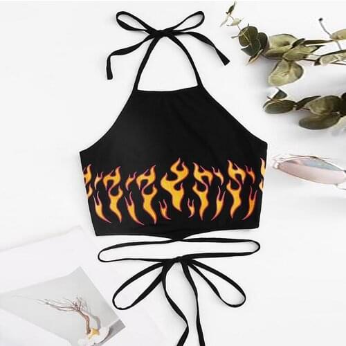 WomenS Tops Print Sleeveless Strapped Pullover Halter Vest Tank Crop Shirts Female Camisole Summer 2021 New Fashion топ M