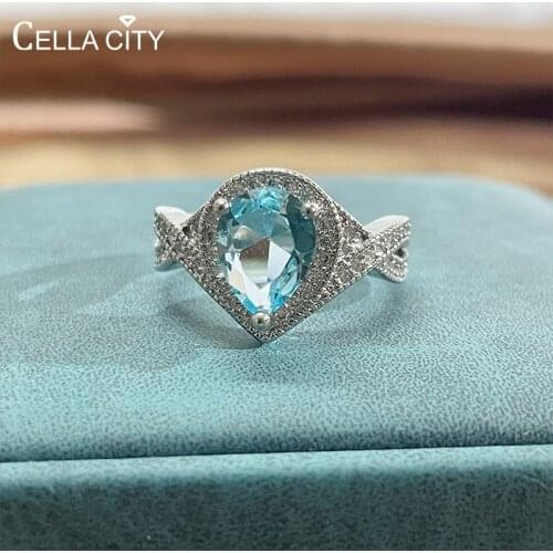 Cellacity Classic 925 sterling silver ring for charm lady with blue color water drop shape gemstones open size jewerly gift
