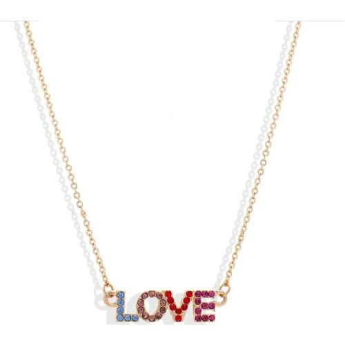 Rose Gold Color Love Pendant Necklace for Women Girls Fashion long Chain Choker Simple Crystal Necklace Jewelry Gift