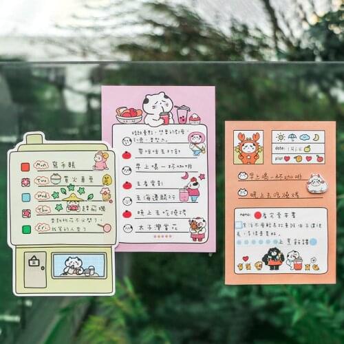 1 Set Of 12 Sheets Memo Paper+ 1 Sheet Sticker Uncle Shop Series Kawaii Cat Memo Pad Decorative Stickers Kids Gift