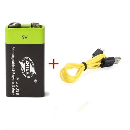 1PCS ZNTER 9V 600mAh rechargeable lithium battery 6F22 USB lithium polymer rechargeable battery + Micro USB charging cable