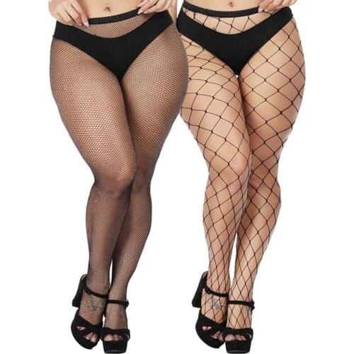 2Piece Tights for women Fish net Pantyhose Plus Size Lingerie Thigh High Hosiery Sexy Lady Black Elastic Transparent Panty hose