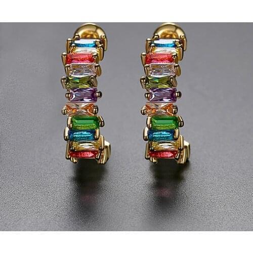 2020 New Rainbow Stud Earrings Fashion Multicolor Copper Cross CZ Zircon Small Stud Earrings Women Girls Gold Jewelry Wholesale