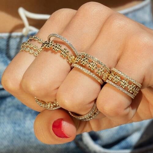 2021 Top quality dainty ball beaded shape daisy flower stacking band ring for women fashion gold color wedding jewelry wholesale