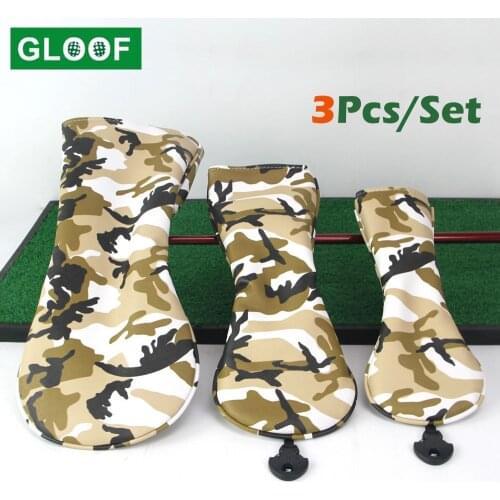 3Pcs/Set Portable Camouflage PU Golf Club Wood Headcovers Protector Golfs Head Cover Set