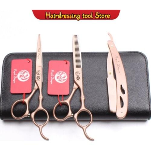 6In. 17.5cm 440C Purple Dragon Rose Gold Hairdressing Scissors Thinning Shears Cutting Scissors Professional Hair Scissors Z9030