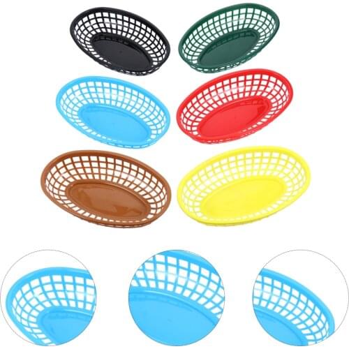 6pcs Plastic Fries Burger Basket Fast Food Basket Boat Shaped Bowl (As Shown)