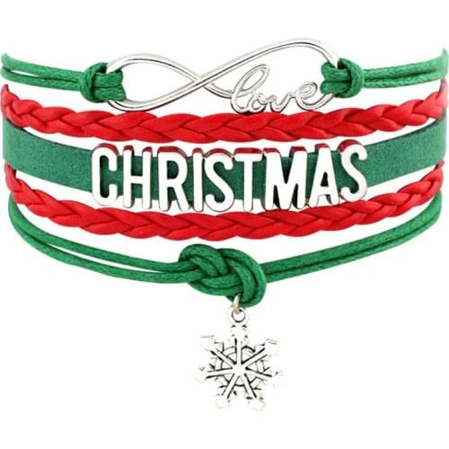 Merry Christmas Snowman Snowflake X-mas Infinity 18mm Dome Cabochon Charm Bracelets Women Men Handmade Jewelry Red Green Gift