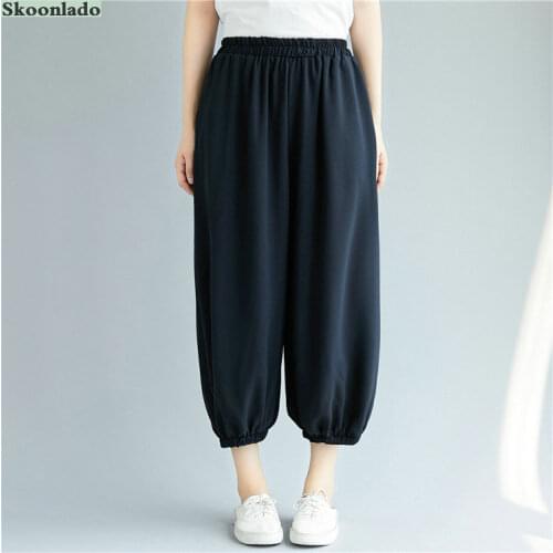 Oversize women cotton linen pants loose trousers plus size nine length width legs casual linen pant comfortable lady trousers