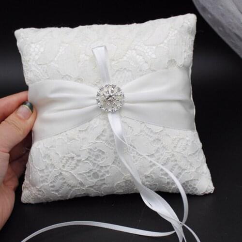 Double Bow Ribbon Pearls Romantic Ring Pillow Bridal Wedding Ceremony Pocket Ring Pillow Cushion Bearer With Ribbons Decoration