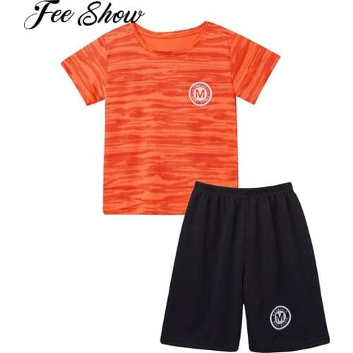 Summer Kids Boys Basketball Clothes Set Football Sport Suit Round Neck Short Sleeve Casual T-shirt and Shorts Set 2pcs Tracksuit