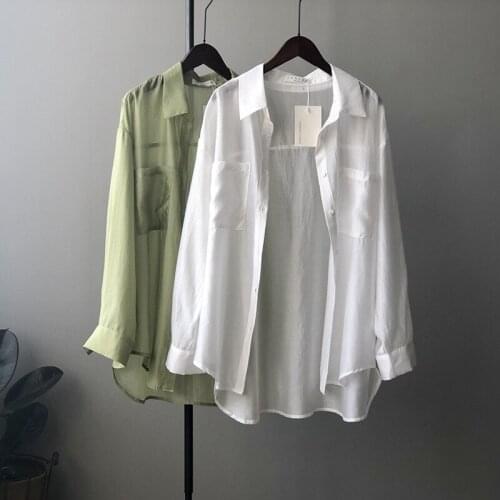 Gagarich Women Blouse Thin Female Summer 2020 New Korean Style Transparent Wild Solid Single-Breasted Lapel Long-Sleeved Shirt