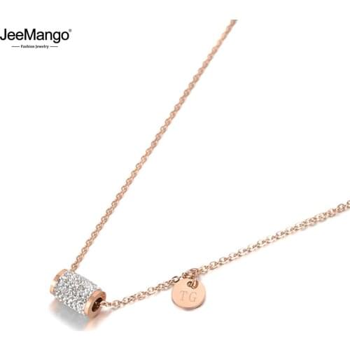 JeeMango Titanium Stainless Steel White Clay Rhinestone Bohemia Necklace Jewelry Lovely Pendant Chain Necklace For Women JN19111