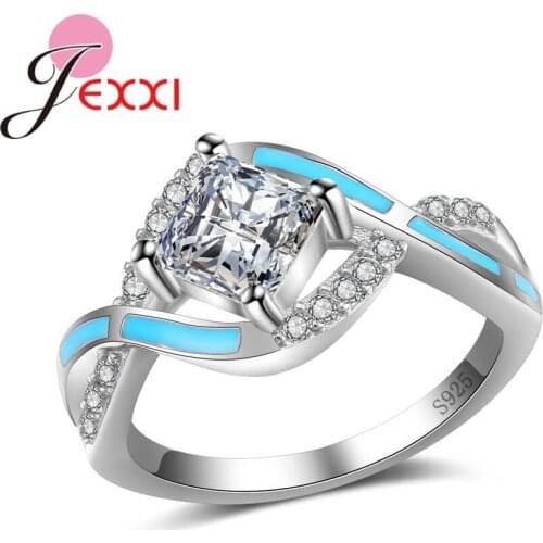 New Latest Women Finger Rings 925 Sterling Silver Accessories Beautiful Shiny Stone Simple Blue Stripe Jewelry Hot Sell