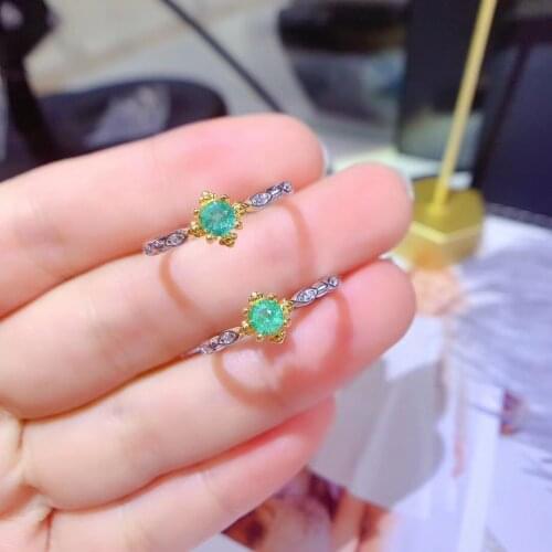 4mm Round Natural Emerald Ring for Engagement 100% Natural Emerald Silver Ring 925 Silver Emerald Jewelry Gift for Girl