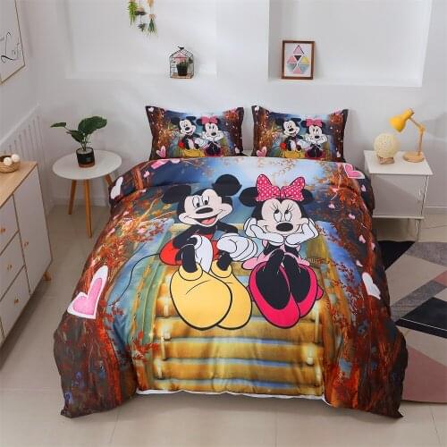 Disney Mickey Minnie Mouse Bedding Set Black White Cartoon Double Duvet Cover Set Queen King Bedclothes For Children Kid Adult