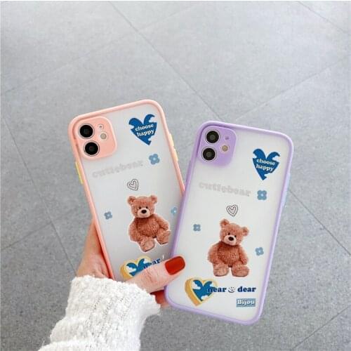 ZUIDID Korea Cartoon Bear Phone Case For iPhone 12 Pro MAX 11 XS MAX X XR SE 20 7 8 6Plus Cute Animal Clear Hard PC Cover Fundas