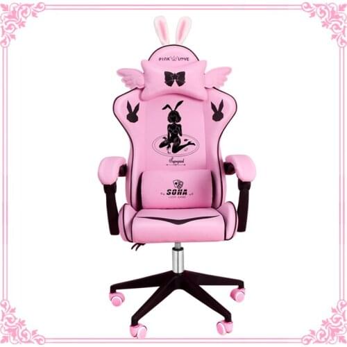 Pink gaming chair girls cartoon bedroom computer chair office chair girls gamer live chair swivel chair adjustable game chair