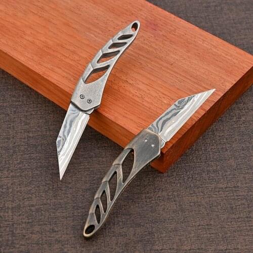Retro Brass Knife Sharp Titanium Alloy Folding Knife Keychain Pendant Demolition Express Unpacking Knife Fruit Knife