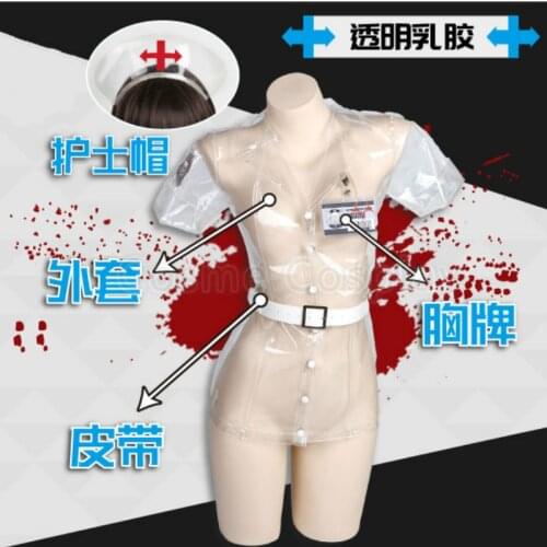 Hot Selling Cos Nurse Cosplay Costume Leather Leotard Elastic Clack Hot Anime Cosplay Belt Hat Transparent See-through Blouses