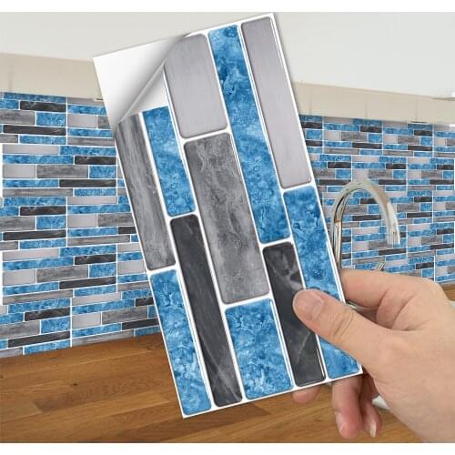 False Strips Brick Kitchen Sticker On Wall Blue and gray Vinyl Oil Proof Wall Sticker Home Renovation Decorative 3D Tile Sticker