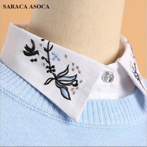 Fashion Embroidery White Shirt Detachable Collars Women All-Macth Sweater Print Fake Collar For Girls B108