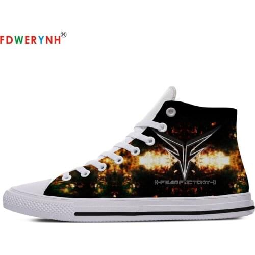 Mens Casual Shoes Off White Fear Factory Customized Printed Men High-top Canvas Shoes Breathable Casual Lace-up Shoes