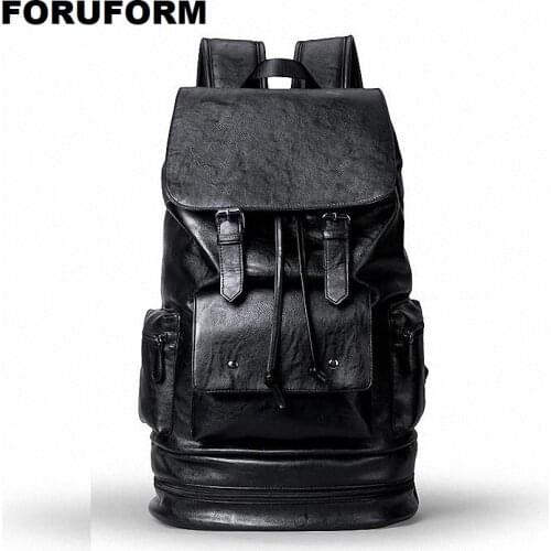 Man Leather Backpack Bag Black Backpack Men Travel Backpacks USB Cable Large Capacity Waterproof Rucksack Laptop Bag LI-2440