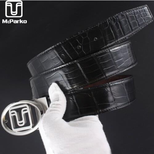 McParko Genuine Crocodile Leather Belt Men Luxury Brand Original Waist Belt 2-side Crocodile Genuine Leather Men Belt for suits