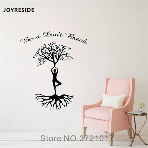 JOYRESIDE Bend Don't Break Wall Yoga Sticker Tree Decals Sports Vinyl Interior Decor Bedroom Living room Home Design Mural A1258
