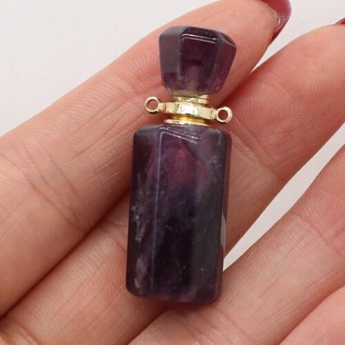 Natural Perfume Bottle Essential Oil Diffuser Connectors Amethysts Stone Pendants for Necklace Jewelry Making Size 15x38mm