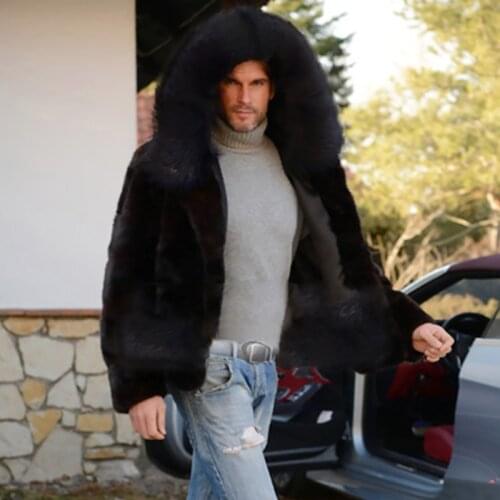 2021 New Men Autumn Winter Black Long Hooded Faux Fur Coat Outdoor Thick Warm Trench Hoodie Fashion Casual Overcoat Outwear 3XL
