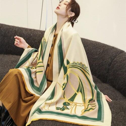 New Ladies Fashion European and American Style Horse head Pattern Printing Cashmere Shawl Multifunction Warm Scarf Gift