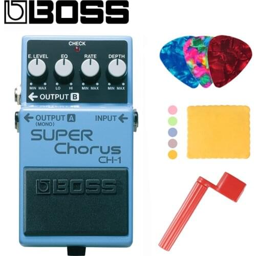 Boss CH-1 Audio Stereo Super Chorus Effects Pedal for Guitar and Keyboard Bundle with Picks, Polishing Cloth and Strings Winder