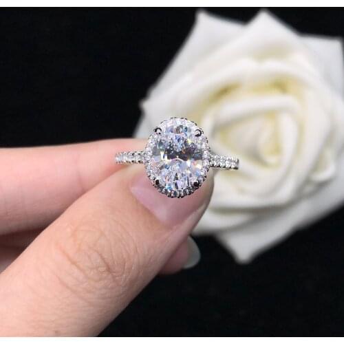 Valentines Gift Luxury 14K 585 White Gold Ring for Fiancee 2Ct Clear D Oval Cut Diamond Ring