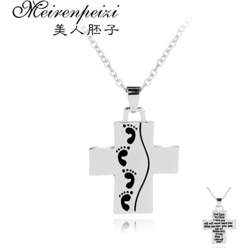 Footprints Necklace Christian Cross Faith Necklace Engraved Letters 'I carried you' Pendant Keepsake Jewelry Birthday Gift
