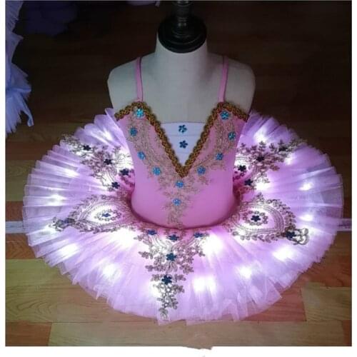 Girls Professional Ballet Tutu Skirt Ballerina Ballet Dress Kids Adult Led Tutu Dance Costume Pancake Tutu White Swan Vestido